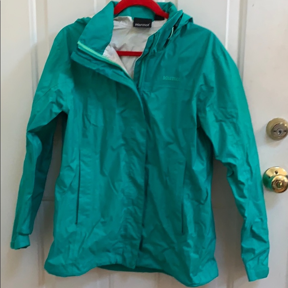 Gorgeous teal Marmot rain jacket size L.